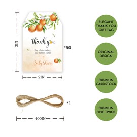 50pcs Orange Thank You Tags, Orange Gift Tag with String for Baby Shower Party, Thank You Paper Tags for Little Cutie Birthday/Orange Gender Reveal Party Favors