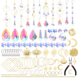 OFFCUP Crystal Suncatchers, 200Pcs Gold Sun Catchers, Rainbow Maker Crystal Prism Sun Catcher Glass Pendants Prism Hanging Ornament for Windows,DIY Pendant Home Decor Gifts