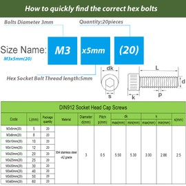 AMLOOPH M6 Screws, M6 X 20mm Allen Socket Head Cap Screws/Bolts - 6mm Diameter Fully Threaded M6 Bolts 20mm A2 Stainless Steel Long Hex Socket Bolt M6 Coarse (Pack Of 20）