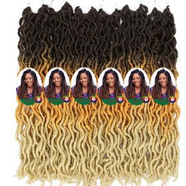 18 Inch Wavy Faux Locs Crochet Hair 6 Packs Soft Gypsy Locs Crochet Braids Pre Looped Dreadlocks Curly Distressed Goddess Locs Hair for Women Orange Blonde African Roots (OM3T4/OR/613#)