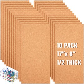 10 Pcs Cork Bulletin Board 17 x 8 Inches Thick Cork Board Tiles 1/2 Flameless Corkboards for Wall with 100 Pcs Pushpins Cork Sheets Self Adhesive Corkboards Wall Decor for Office Home School Supplies