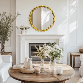 ALIBudda Round Gold Mirror 24'', Spherical Frame Vintage Beaded Mirror for Wall Decor Large Circle Mirror for Bathroom, Dining Roon, Bed Room, Entryway