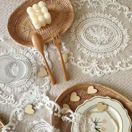 Exquisite Lace Doilies and Placemats Set | Elegant Table Placement for Dining, Weddings, and Coffee Shops | Decorative Lace Doily Placemat | Stylish Kits for Chic Furniture Decor (GVD10003, Oval)