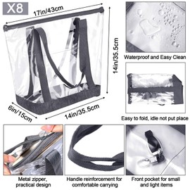 Reginary 8 Pieces Clear Tote Bags Shoulder Handbag Security Approved See Through Bag with Zipper Closure for Travel Work (PVC, Grey)