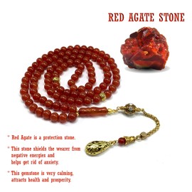 ALBATROSART Red Agate Stone Worry Beads - 99 Beads, 8mm Diameter, Adult Unisex, No Metal, No Clasp, Religion Theme, 4 Ounces