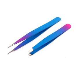 G.S Tweezers Set - Stainless Steel Slant Tip and Pointed Eyebrow Tweezer Set - Great Precision for Facial Hair, Ingrown Hair, Splinter, Blackhead and Tick Remover (Sky Blue & Pink) Best Quality