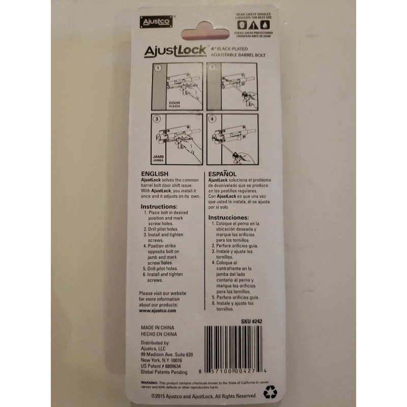 AjustLock 4 Inch Barrel Bolt Lock (Zinc Black)