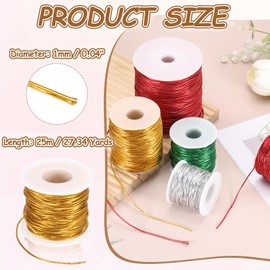 sourcing map 1mm Metallic Elastic Cords, Tinsel Elastic Stretch String Cord Thread Braiding Rope for Craft Making Gift Wrapping Ornaments, Gold Tone, 25m Total
