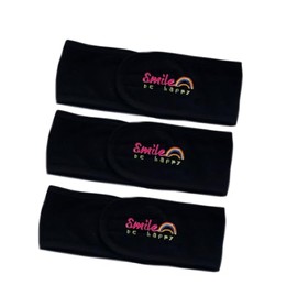 XEF 3PCS Skincare Headband with Velcro Adjustable Towel Hair Band for Washing Face and Shower Makeup Wide Spa Headbands Has Embroidery Pattern (All Black)