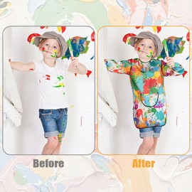 Ainiv Kids Art Aprons for Age 6-12 Years Girls Boys, Waterproof Graffiti Painting Aprons Long Sleeves with Pockets, Kids Painting Smock Toddler Children, Kids Aprons for Painting Craft School Eating