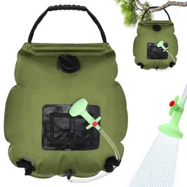 Camping Shower Bag, Topind 20L/5Gallons Portable Outdoor Solar Shower Bag with 50cm(20in) Removable Hose Shower Nozzle and Temperature Indicator for Beach Camping Swim Travel Hiking Trip