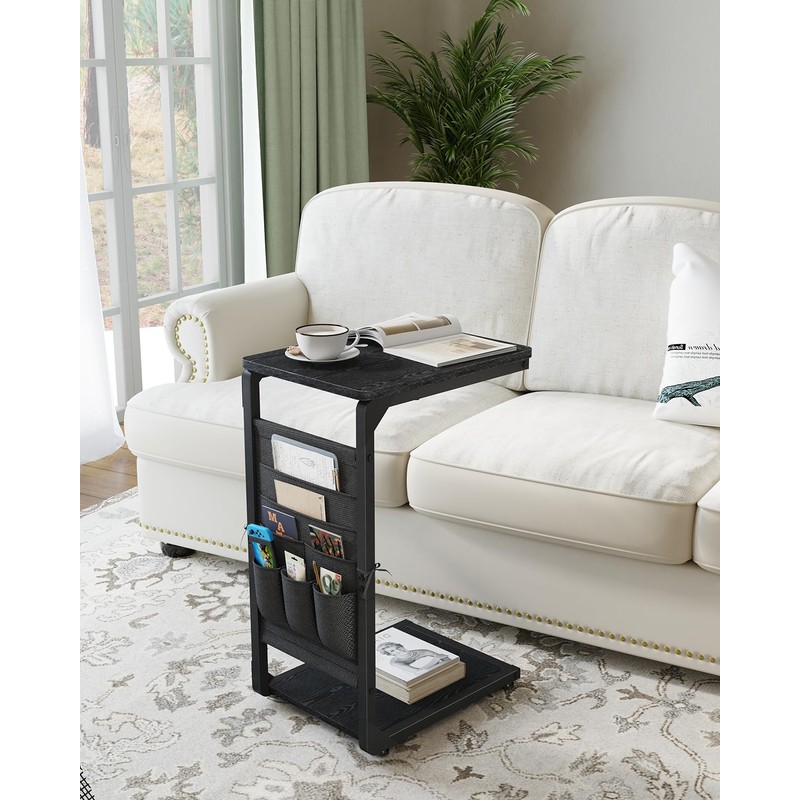 Vovonusy Narrow C-Shaped End Table, Small Side Table for Couch