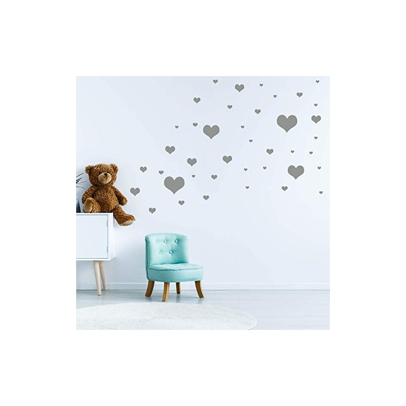 Set of 40 Heart Wall Stickers with Heart Design (Grey)