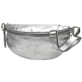 SH Leder ® Lala G399 Real Leather Waist Bag for Women Men Unisex Belt Bag for Festival Travel Bum Bag Large Crossbody Bag Women Leather Bag 30 x 18 cm, silver, L, fashion waist bag