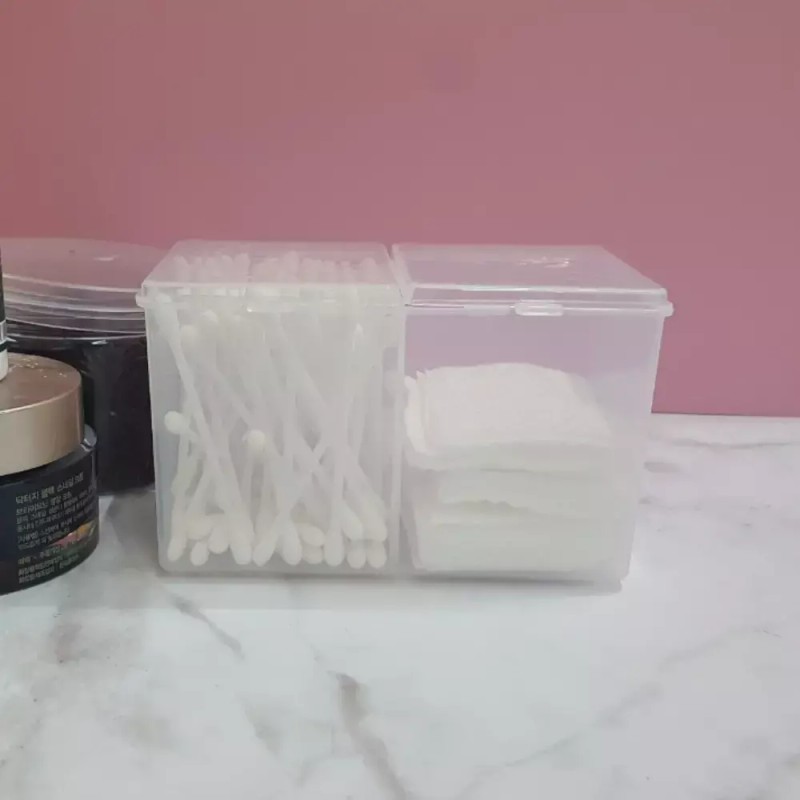 화장품케이스 투명 분리형 화장솜 면봉정리함 Transparent Makeup Case with Separate