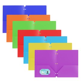 7pcs Folders with Pockets 3 Hole Punched, Assorted Primary Colors Plastic Pocket Folders Duty Binder Folder with Pockets and Holes for School Students Teachers