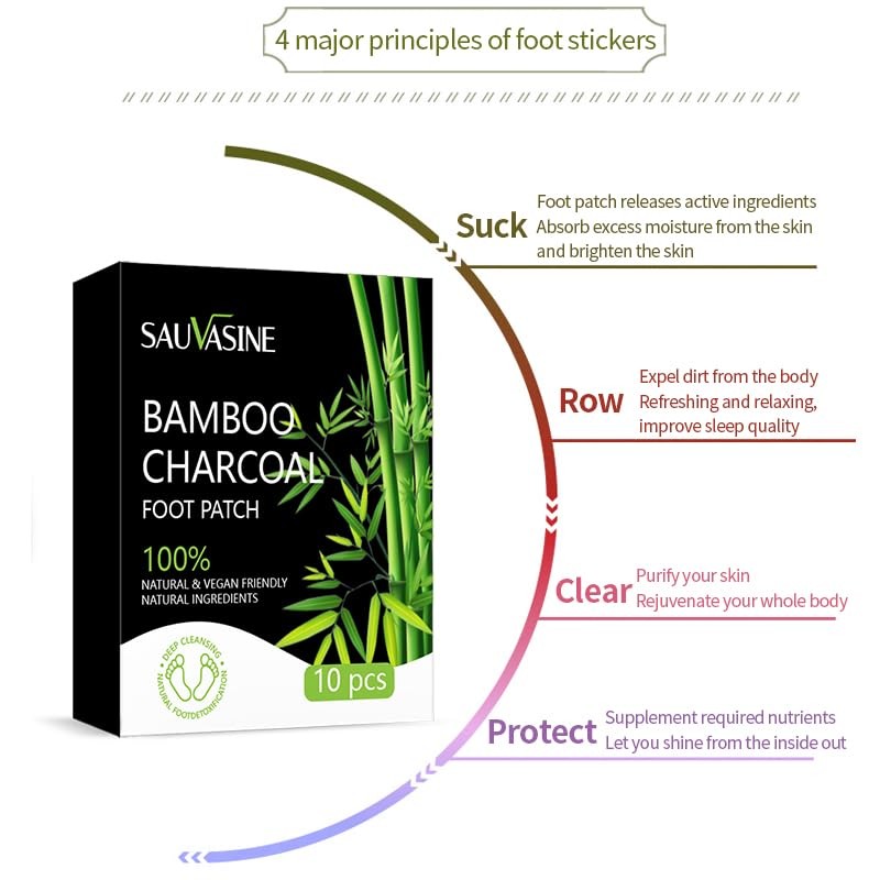 Bamboo Charcoal Foot Patches, Natural Ingredients with Mugwort and Vitamin