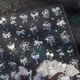 Bowknot Nail Art Stickers Decals 5D Embossed Cute Bow Nail Decals 1PC Shell Light Shiny Lace Bow Tie Star Self-Adhesive Nail Sticker Elegant Kawaii Nail Art Supplies Manicure Sliders for Women Girls