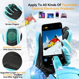 Pnosnesy Ski Gloves,Winter Snow Waterproof Gloves Touchscreen Skiing & Snowboarding Cold Weather Glovess,Fits Both Men & Women,for ParentChild Kids with Wrist Strap
