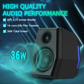 Sanyun SW209 36W Computer Gaming PC Speakers - 2.75" Fiberglass Woofer and Silk Dome Tweeter - Built-in 24bit DAC Dynamic 3D Surround Sound - Bluetooth 5.2 USB 3.5mm Aux Inputs - RGB Light - Black