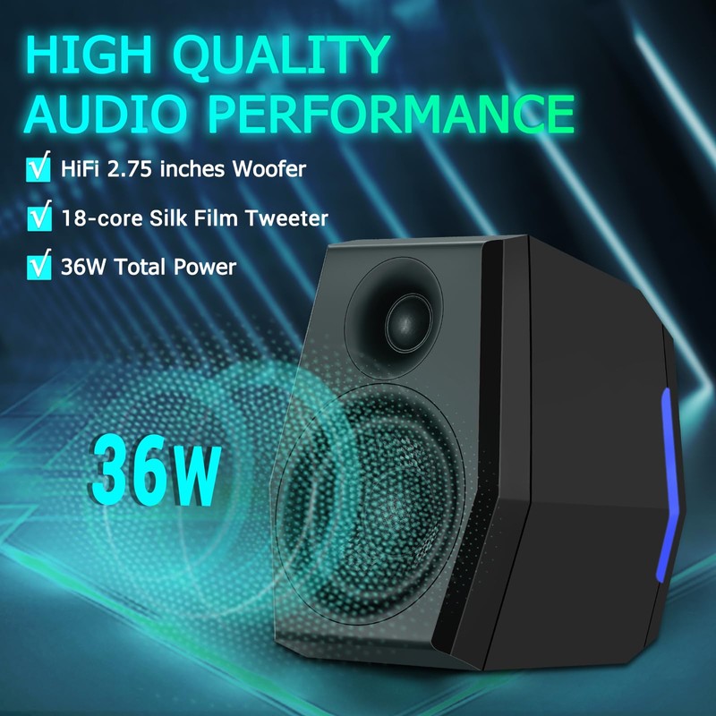 Sanyun SW209 36W Computer Gaming PC Speakers - 2.75" Fiberglass