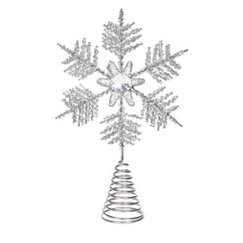 BIRDROCK HOME Snowflake Christmas Tree Topper - Silver Stainless-Steel - Heavy - Metal Coil - Treetop Holiday Decorations - Hallow Middle - Decorative Beads Glimmering Rhinestone