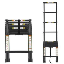 Telescopic Ladder, 8.5FT RIKADE Aluminum Telescoping Ladder with Non-Slip Feet, Portable Extension Ladder for Household and Outdoor Working,330lb Capacity Black