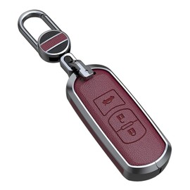 ontto Leather Key Fob Cover Keyring fit for Mazda 2 3 6 Atenza Axela Demio CX-5 CX5 CX-3 CX7 CX-9 2015 2016 2017 2018 Zinc Alloy Smart Key Case Shell Holder Bag Keychain Accessories 3 Buttons Red