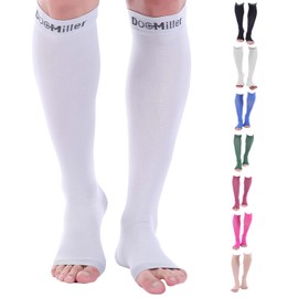 Doc Miller Calcetines de Compresión de Punta Abierta (1 par) 15-20 mmHg Medias de Compresión Para Ejercicio, Recuperación, Dolores, Varices, Mangas para Pantorrillas (Gris, X-Grande)