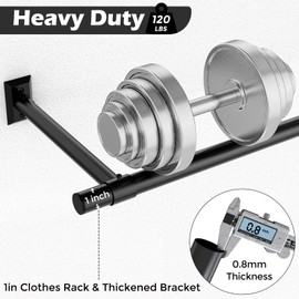Mogaath Clothes Rack for Hanging Clothes, Heavy Duty Metal Clothing Rack, 48'' Modern Style Garment Bar Closet Rod, Saving Wall Mounted Clothes Hanger for Laundry Room, Closet, Matte Black