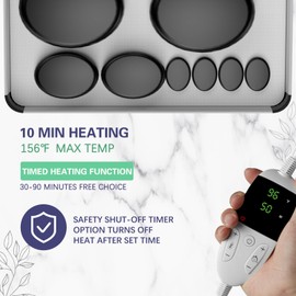 AICNLY 10 Pcs Basalt Hot Stones Massage Set with Temperature Adjustment-Hot Stones Massage with Warmer Kit, Professional Massage Tool for Spa-Lymphatic Drainage, Relieve Tension and Muscle Pain