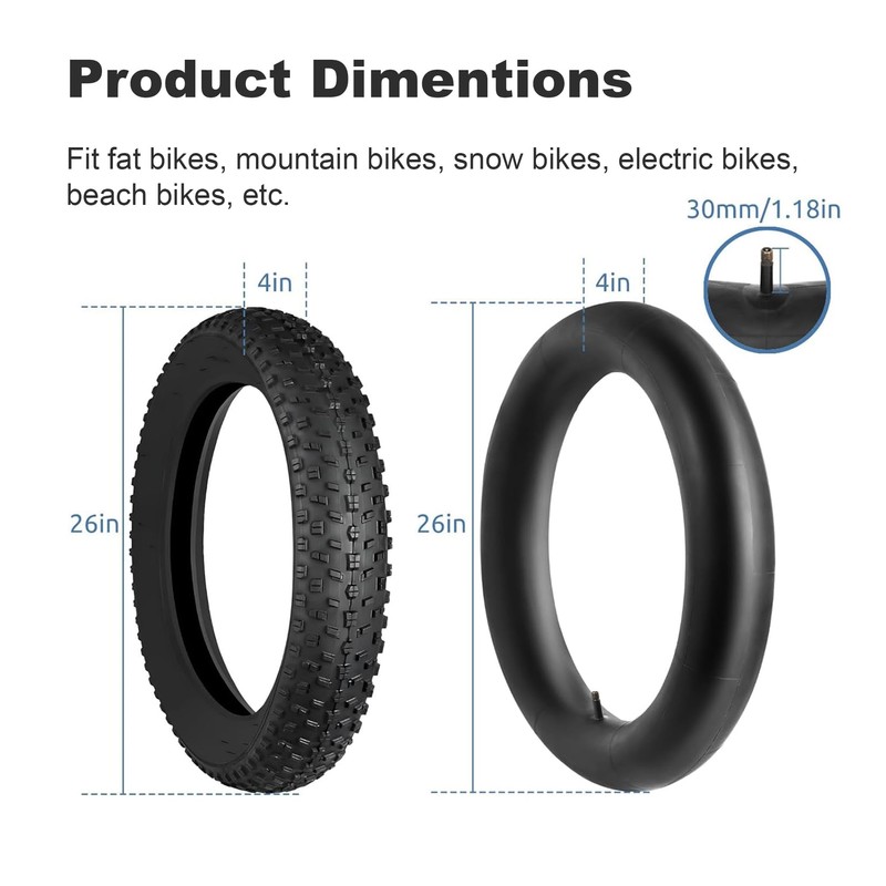26x4.0 Fat Tire and Inner Tube | Snow Tire |