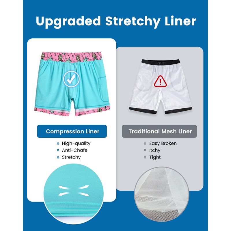 MaaMgic Mens Swim Trunks with Compression Liner 2 in 1
