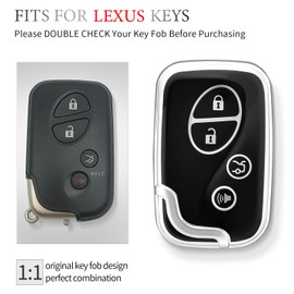 OFFCURVE for Lexus Key Fob Cover with Keychain Key Fob Case Holder for Lexus ES350 GS300 GS430 GS450h GS460 is F IS250 IS350 LS460 LX570 RX350 Car Accessories Smart Keyless Remote Key Protector, Black