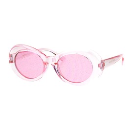 70's Fashion Sunglasses Womens Vintage Oval Frame Glitter Lens Pink, Pink