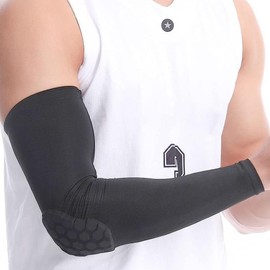 2 Pcs Shield Shape Crash Proof Elbow Pads Arm Sleeve Compression Shin Pads Brace Protector Gear for Volleyball, Basketball, Football & All Contact Sports, (1 Pair) (Black, Large)