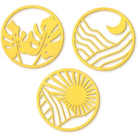 Zzbakress 3 PCS Boho Wall Art Decoration Vintage Boho Wooden Aesthetic Hollow-out Hanging Boho Farmhouse Wooden Decor for Bedroom Living Room Office (style 1, Gold)