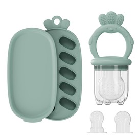 Baby Food Fruit Feeder, Breastmilk Baby Popsicle Molds, Silicone Teether Freezer Tray Food Feeder Pacifier for Teething Relief (Green)