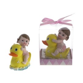 Lunaura Baby Keepsake - Set of 12 "Girl" Baby Riding on Rubber Ducky Favors - Pink