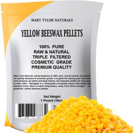Yellow Beeswax Pellets 1lb, by Mary Tylor Naturals, Premium Quality, Cosmetic Grade, Triple Filtered Bees Wax Pastilles, for DIY Lip Balm Recipes, Body Creams, Lotions, Deodorants, Candles