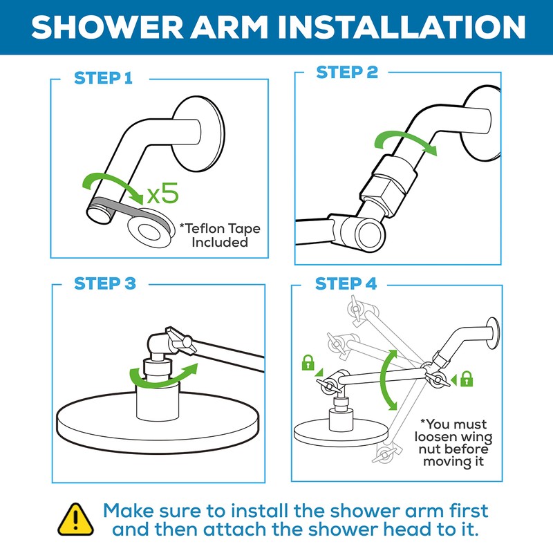 SparkPod Shower Head Extension Arm - Universal Connection - Adjustable