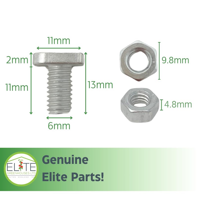 50 Cropped Head Aluminium Greenhouse Nuts & Bolts Genuine Elite
