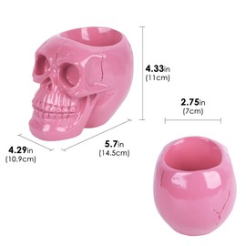 Biiange Skull Makeup Brush Holder, Skull Brush Holder, Skull Pen Holder, Gothic Skull & Bones Organizer Bathroom Skeleton for Vanity Decor, Office Organizer, Skull Planter (Pink)