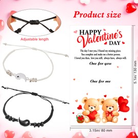 HOWAF Matching Bracelets for Couples, Yin and Yang Adjustable Rope Bracelets Couple Bracelets Valentines Bracelet with Valentines Card for Valentine's Day Gifts for Boyfriends, Girlfriends, Her, Him