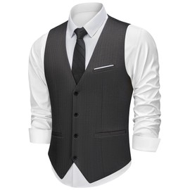 MAGE MALE Men's Suit Vests Herringbone Pinstripe Dress Vest Casual Business Waistcoat Vest