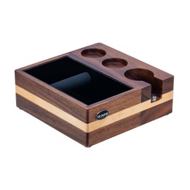 IKAPE 54mm 4-in-1 Espresso Knock Box & Tamping Station, 51mm 53mm 54 mm Natural Mahogany Accessory Organizer Base