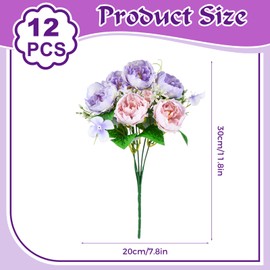 Olgaa 12 Bundles Peonies Artificial Flowers Fake Peony Bouquet Faux Peonies Flowers Bulk with Stems Flower Balls for Centerpiece Table Decorations Wedding Bridal Floral Arrangement (Purple)