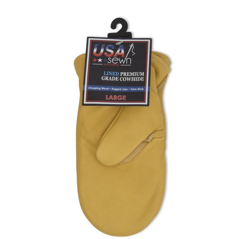 American Made Cowhide Leather Pile Lined Chopper Mitt Gloves ,