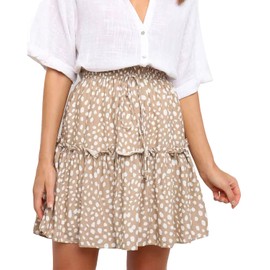 Alelly Women's Summer Cute High Waist Ruffle Skirt Floral Print Swing Beach Mini Skirt