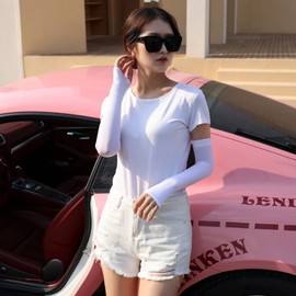 Finger Arm Warmer Ice Silk Sleeves - Summer Sun Protection Extended Sleeves for Men & Women Riding Sleeve White Thumb Style + Premium 37G Extended Version 15ea